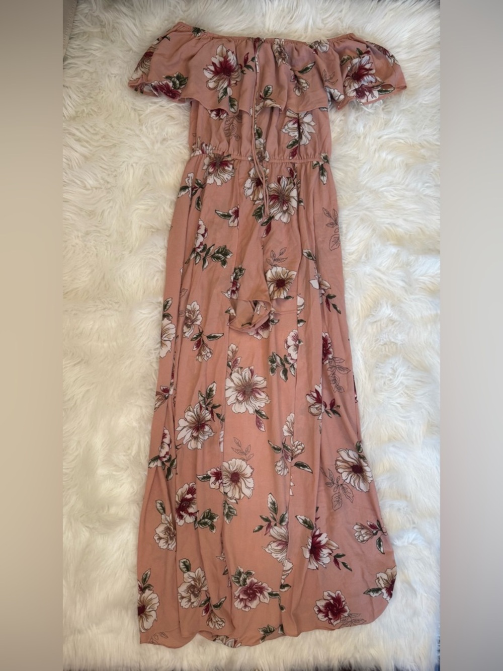 Altar'd State Mauve Floral Off-Shoulder Romper Jumpsuit Dress - Picture 3 of 11